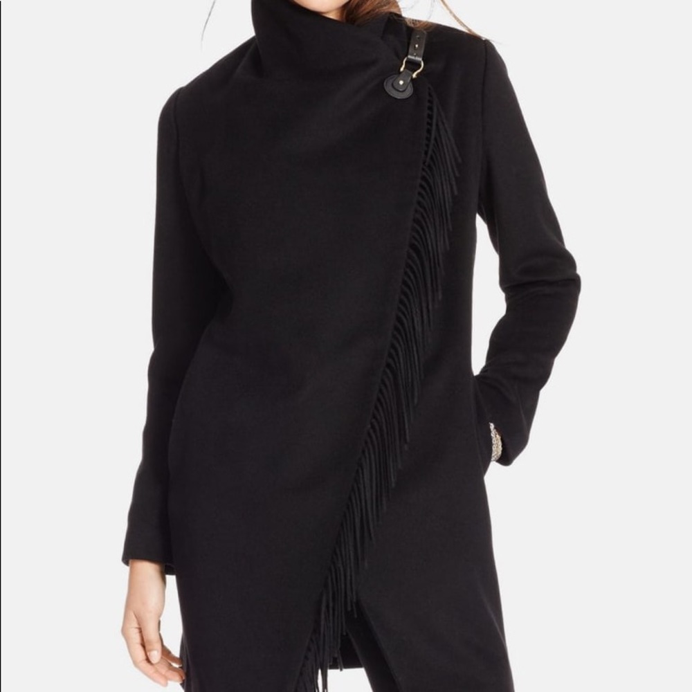 Ralph Lauren Fringe Trim Asymmetrical Wrap Coat XL